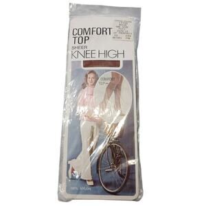 Comfort Top Sheer Knee Highs One Size Beige 70's 100% Nylons New In Bag Vintage